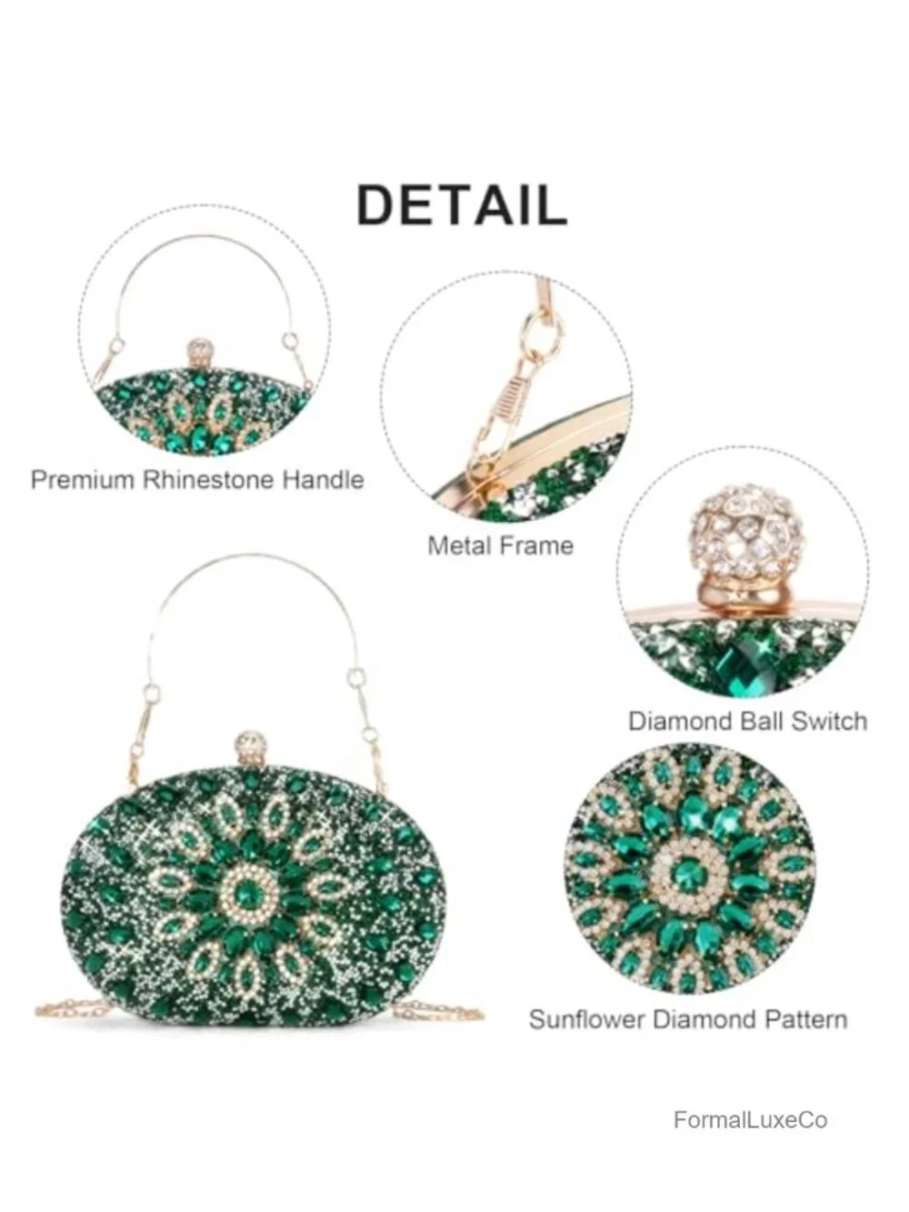 Rhinestone Clutch Purse with Detachable Chain Evening Handbag